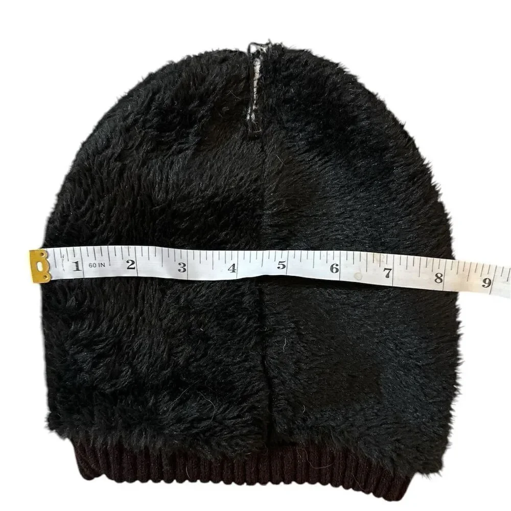 ZARA Winter Knit Beanie Hat Black Cream Logo Design